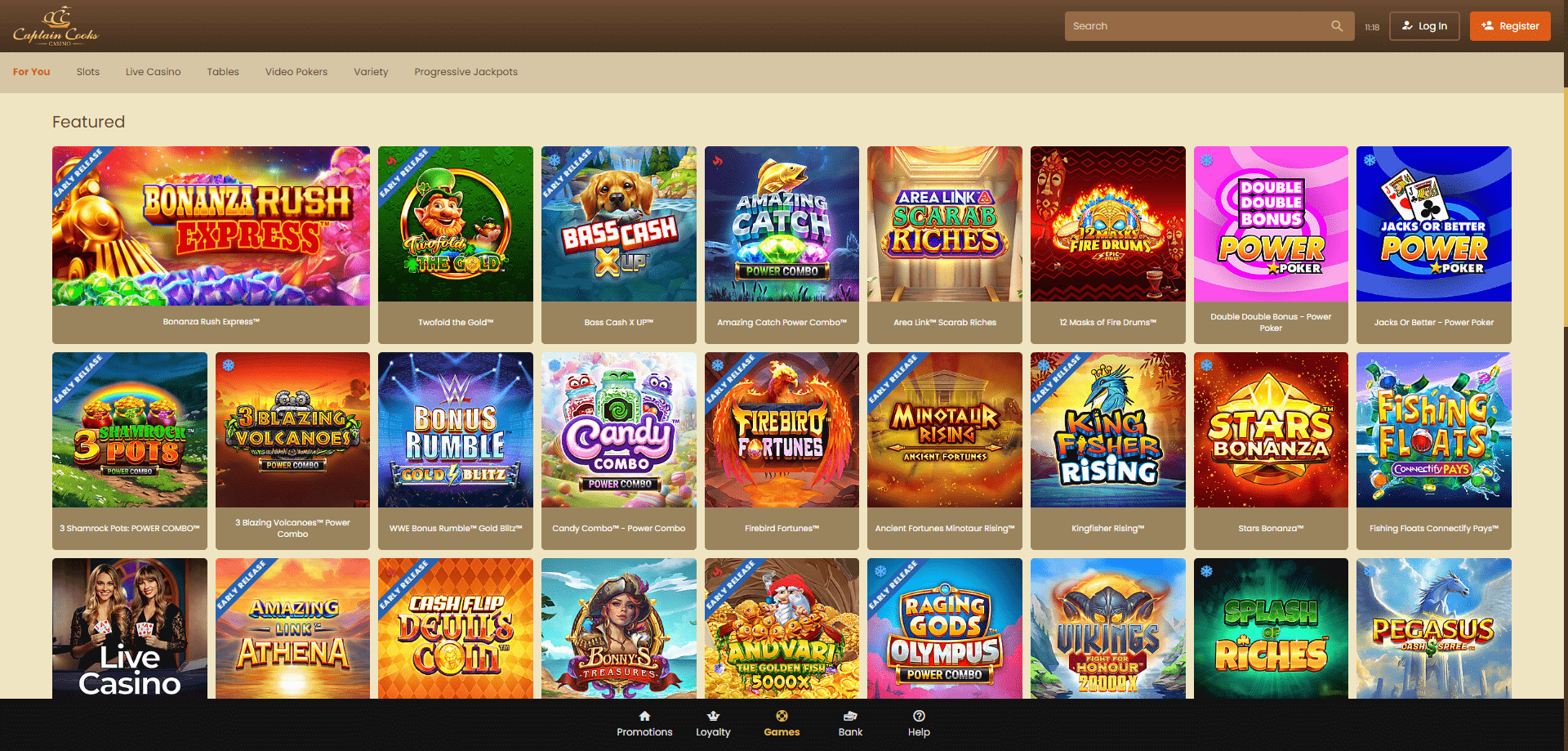 Captain Cooks Casino Games