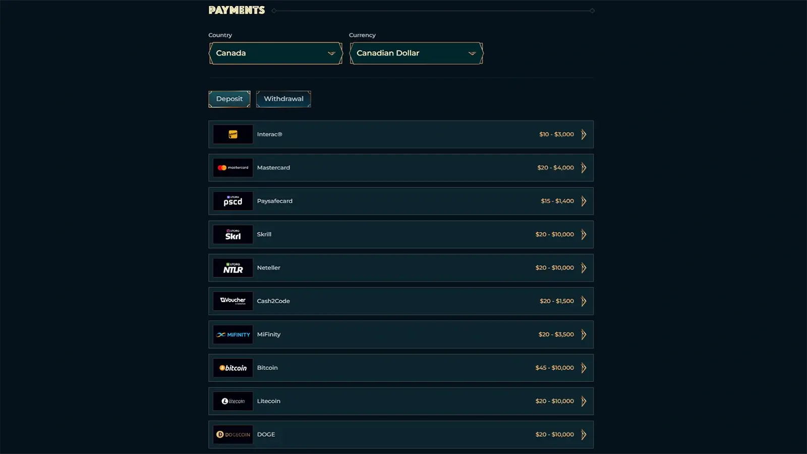 MonsterWin Casino Payments