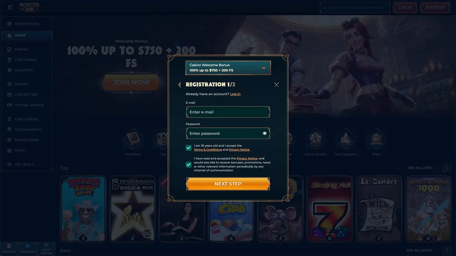 MonsterWin Casino Registration