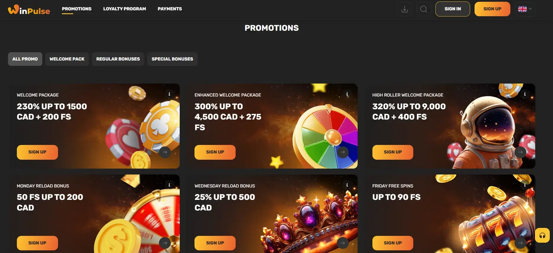 Winpulse Casino Bonuses