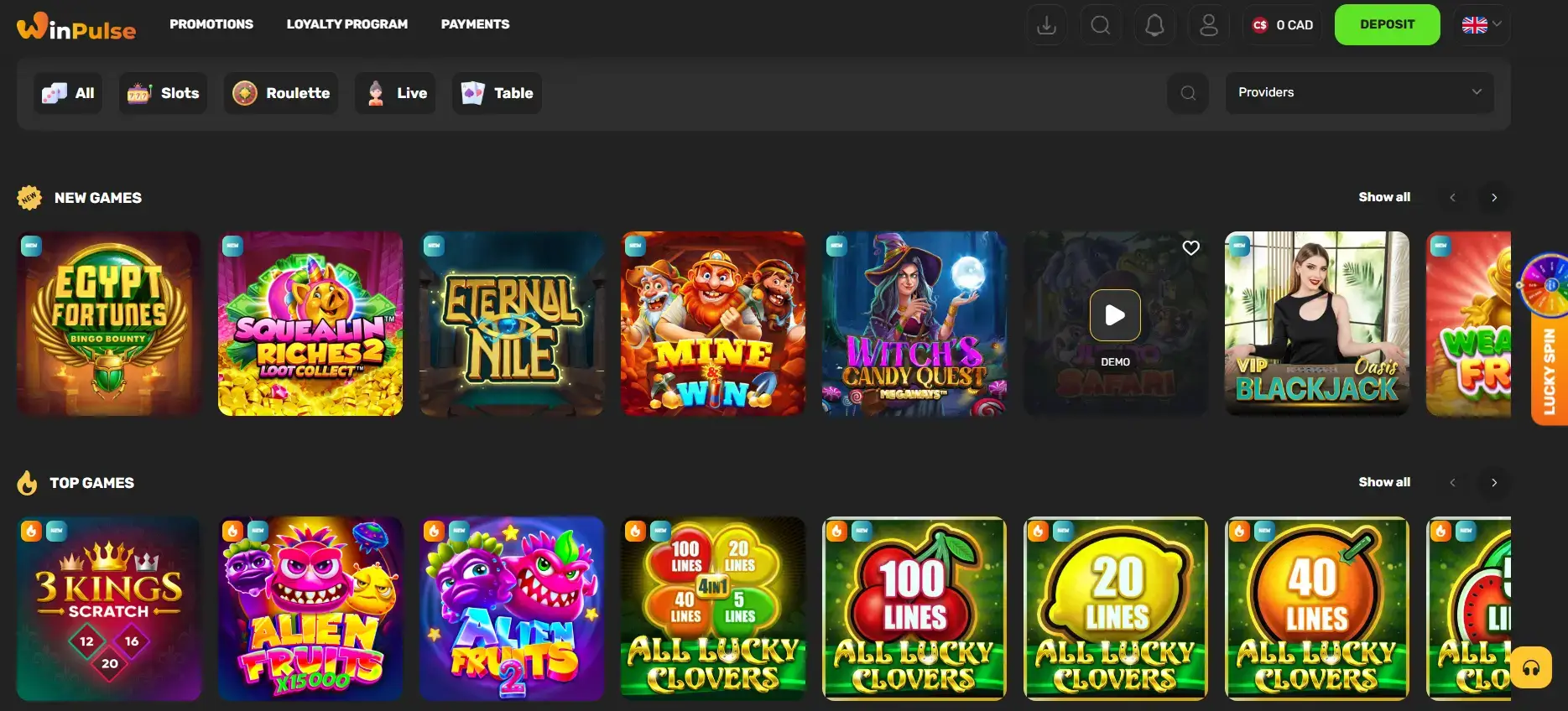 Winpulse casino games