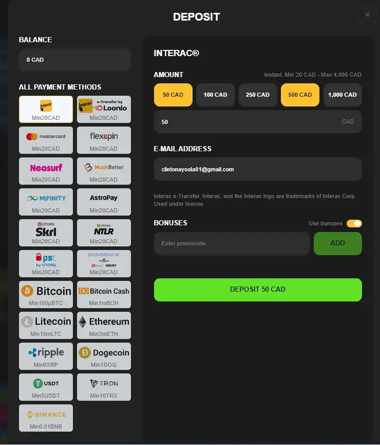 Winpulse deposit payment methods