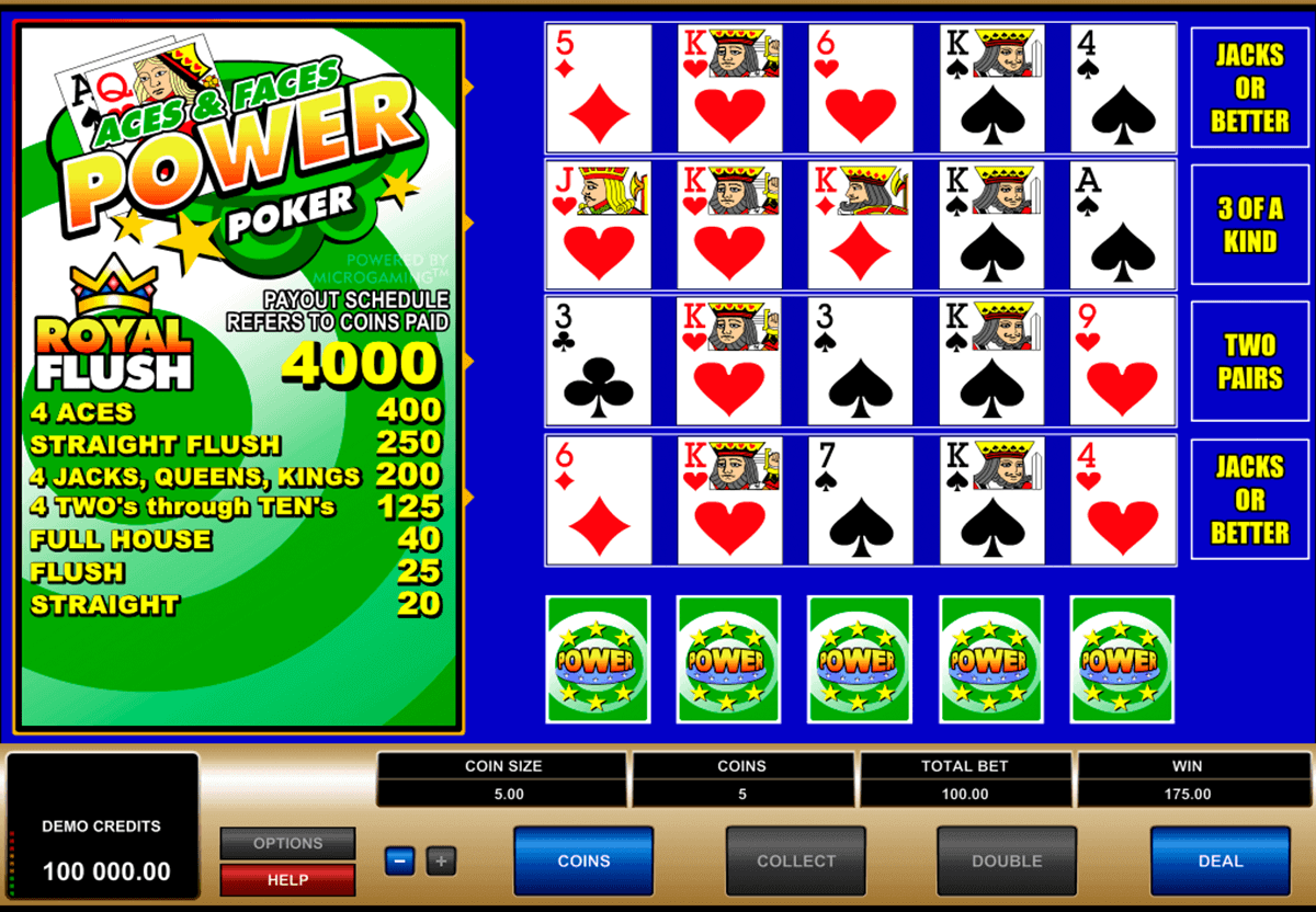 aces and faces  play power poker microgaming video poker
