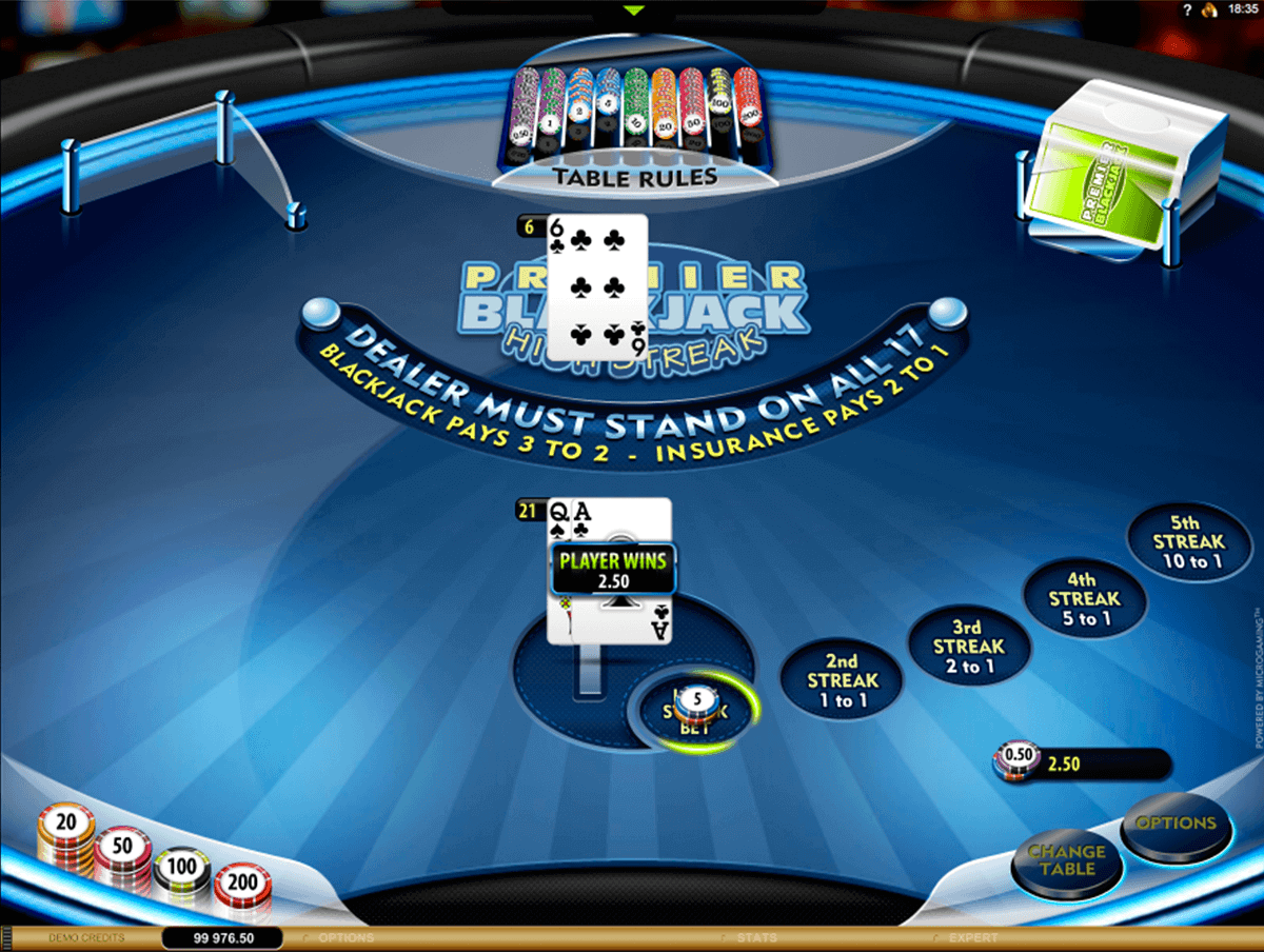 premier high streak blackjack microgaming free 