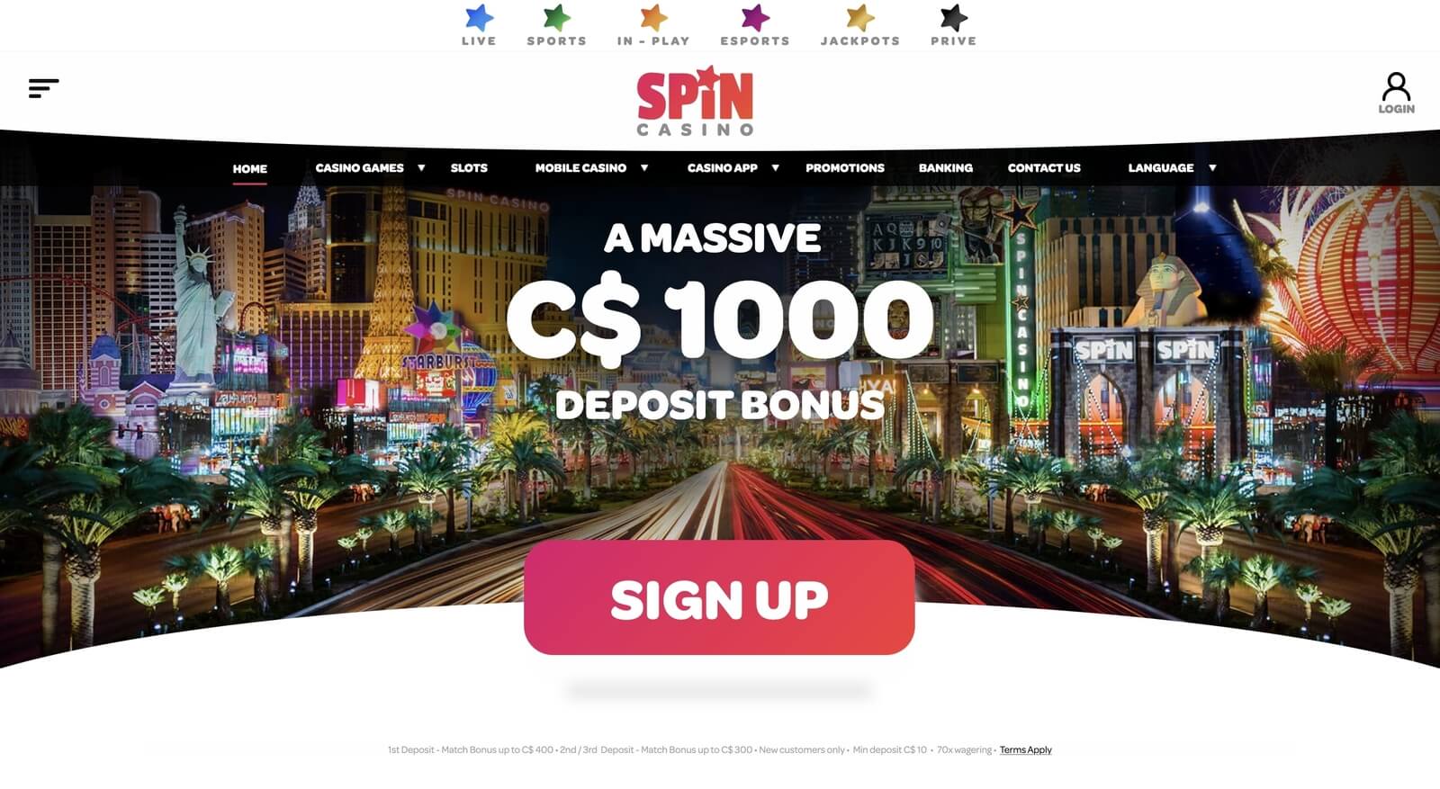 spin casino canada welcome bonus 1600