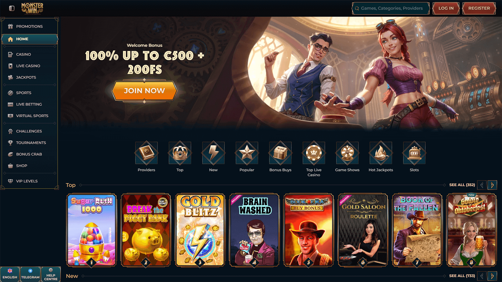 MonsterWin Casino Homepage